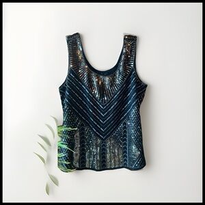 Cupio Size Medium Black Sequin Beaded Stitched Shell